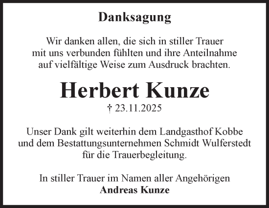 Traueranzeige von Herbert Kunze von Volksstimme Oschersleben/Wanzleben