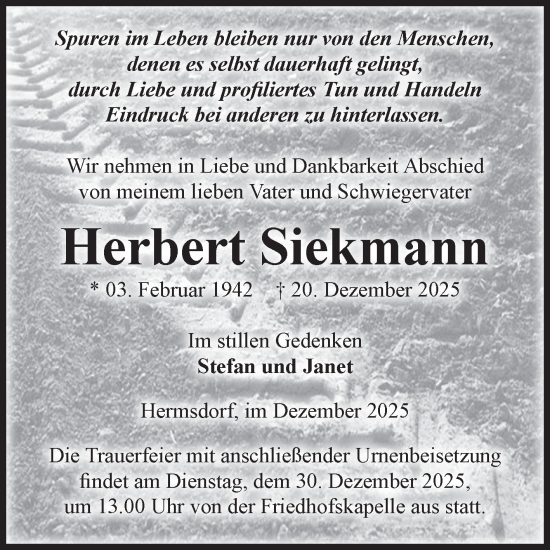 Traueranzeige von Herbert Siekmann von Volksstimme Haldensleben/Wolmirstedt
