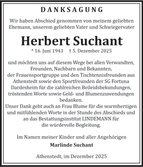 Traueranzeige von Herbert Suchant von Volksstimme Halberstadt