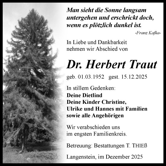 Traueranzeige von Herbert Traut von Volksstimme Halberstadt