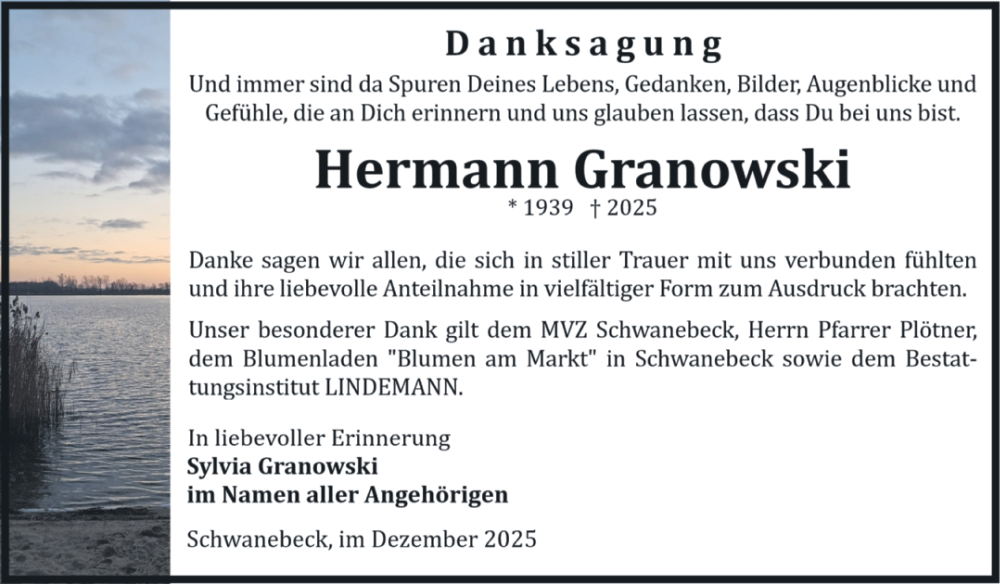  Traueranzeige für Hermann Granowski vom 27.12.2025 aus Volksstimme Halberstadt