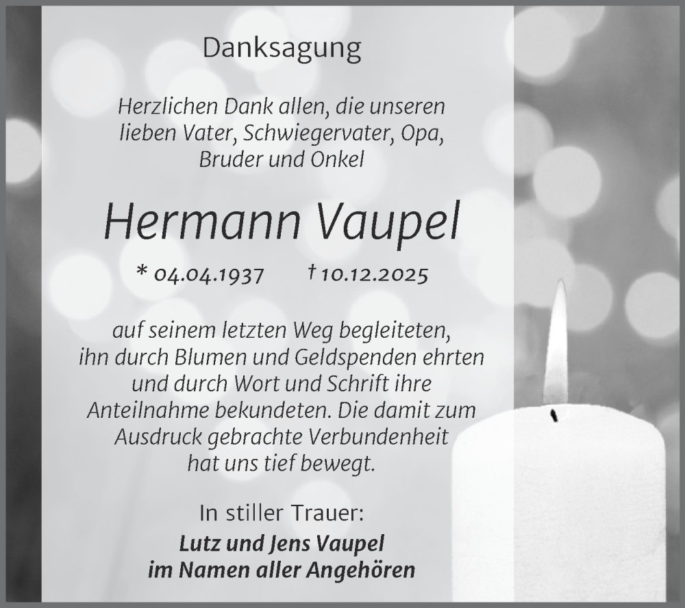  Traueranzeige für Hermann Vaupel vom 27.12.2025 aus Mitteldeutsche Zeitung Merseburg/Querfurt