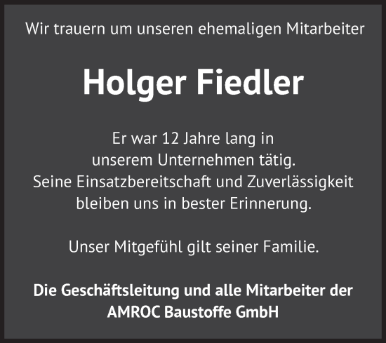 Traueranzeige von Holger Fiedler von Volksstimme Magdeburg