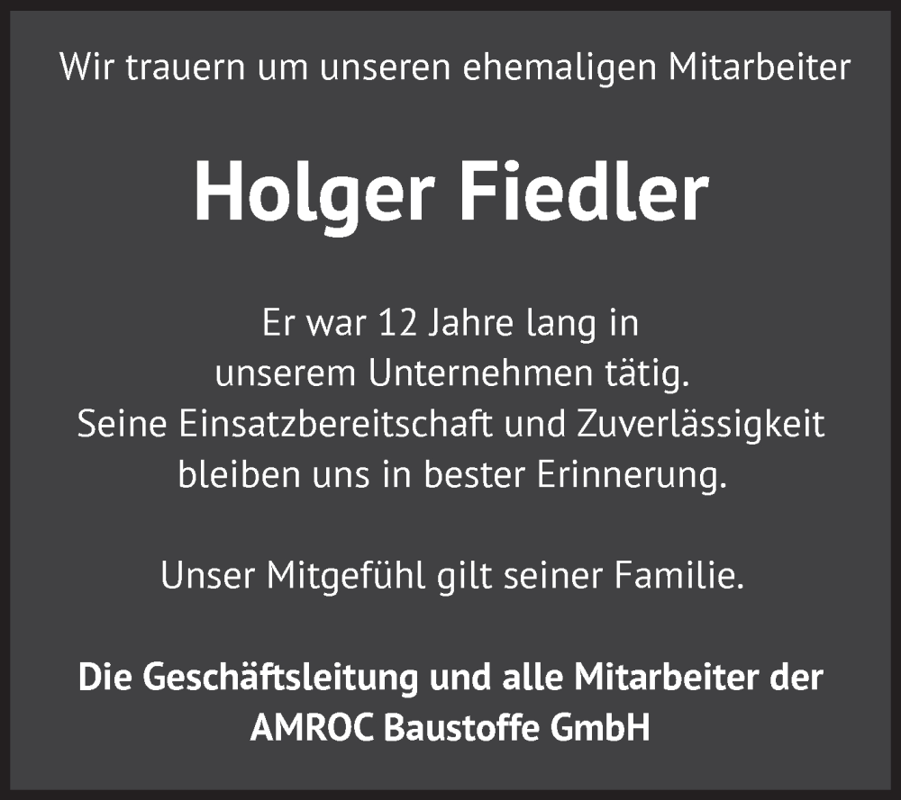  Traueranzeige für Holger Fiedler vom 06.12.2025 aus Volksstimme Magdeburg