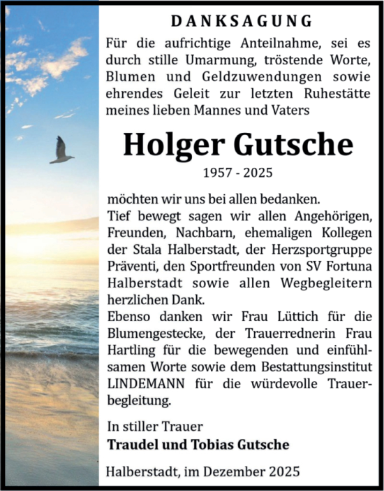 Traueranzeige von Holger Gutsche von Volksstimme Halberstadt