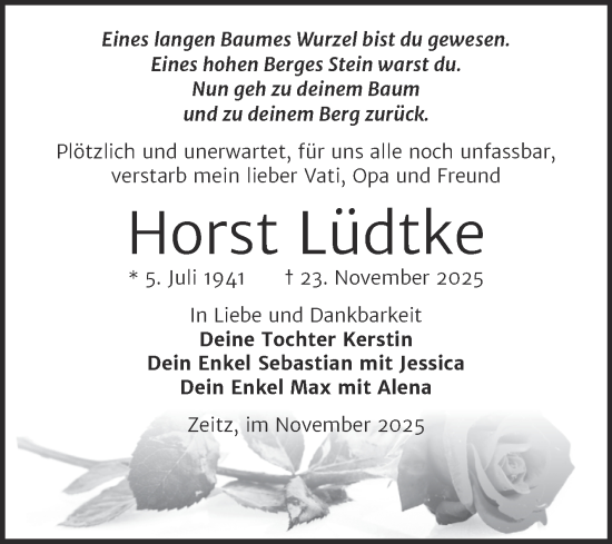 Traueranzeige von Horst Lüdtke von Trauerkombi Zeitz