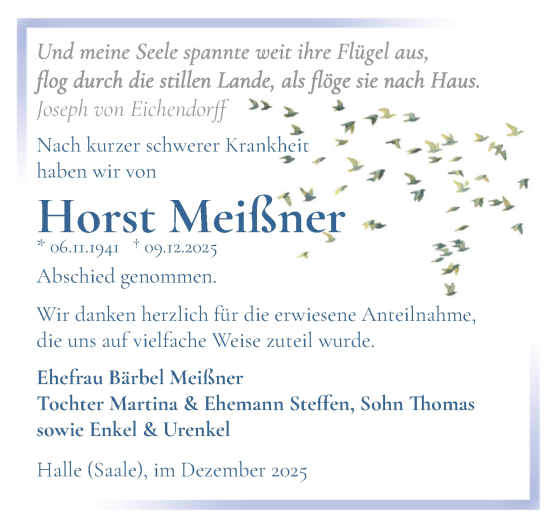 Traueranzeige von Horst Meißner von Mitteldeutsche Zeitung Halle/Saalkreis