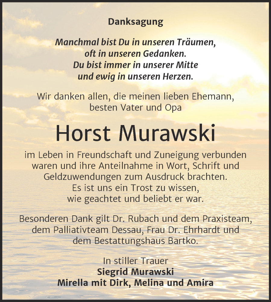  Traueranzeige für Horst Murawski vom 06.12.2025 aus Trauerkombi Köthen