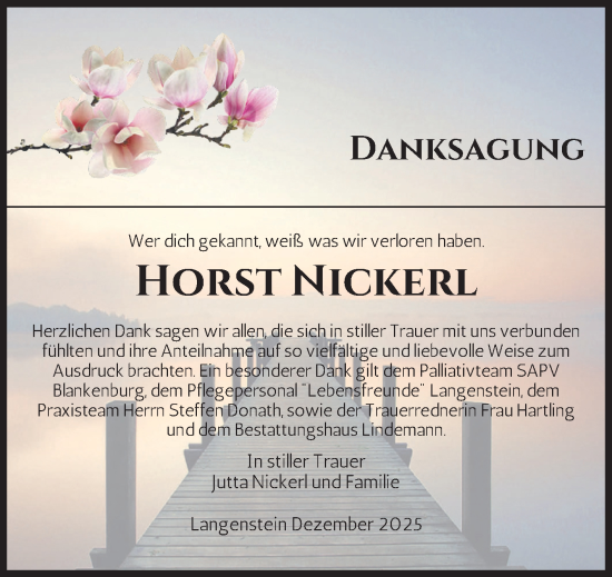 Traueranzeige von Horst Nickerl von Volksstimme Halberstadt