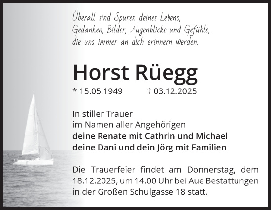 Traueranzeige von Horst Rüegg von Volksstimme Magdeburg