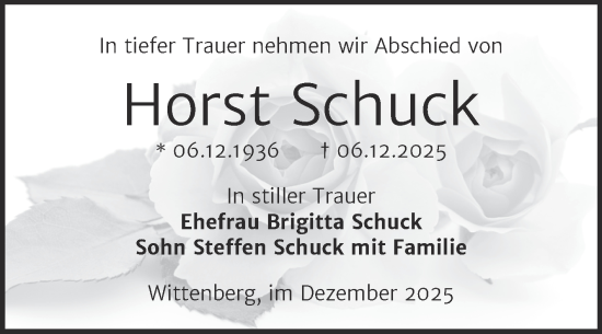 Traueranzeige von Horst Schuck von Trauerkombi Wittenberg