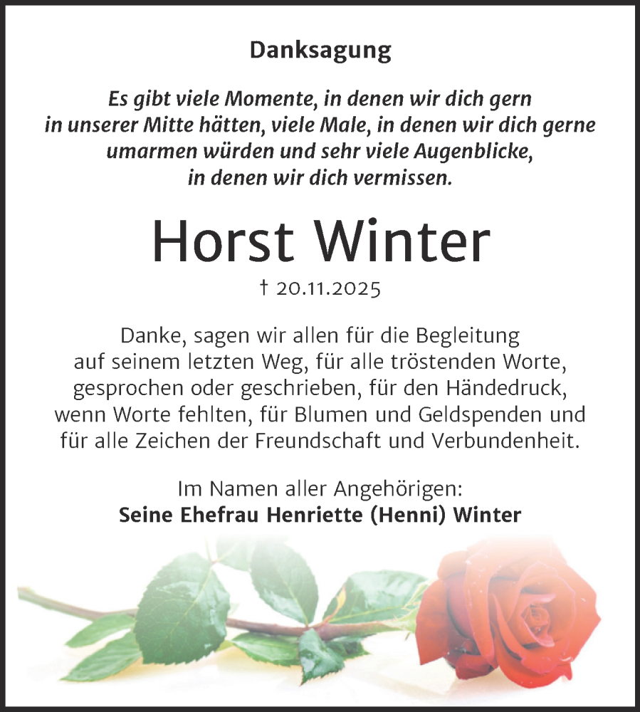  Traueranzeige für Horst Winter vom 20.12.2025 aus Trauerkombi Aschersleben