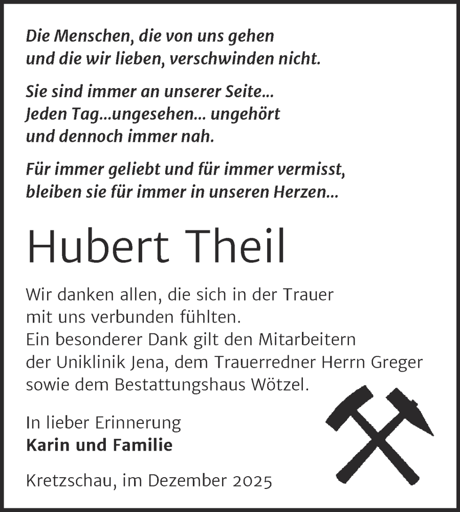  Traueranzeige für Hubert Theil vom 06.12.2025 aus Trauerkombi Zeitz