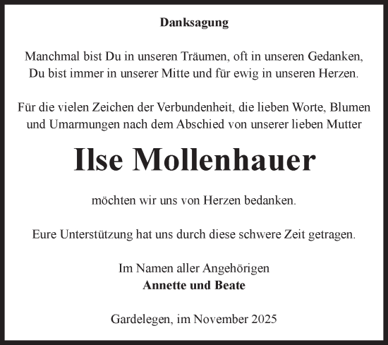 Traueranzeige von Ilse Mollenhauer von Volksstimme Altmark West
