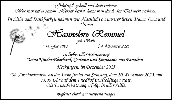 Traueranzeige von Immelore Rommel von Volksstimme Staßfurt