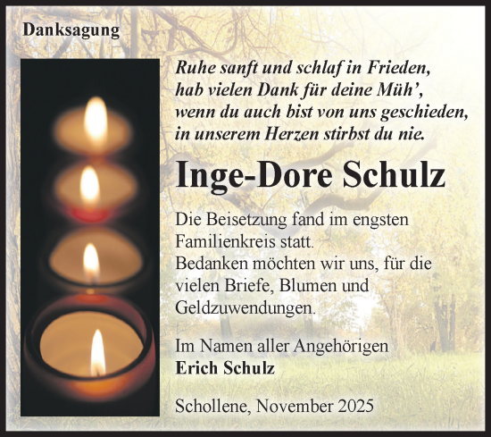 Traueranzeige von Inge-Dore Schulz von Volksstimme Altmark Ost