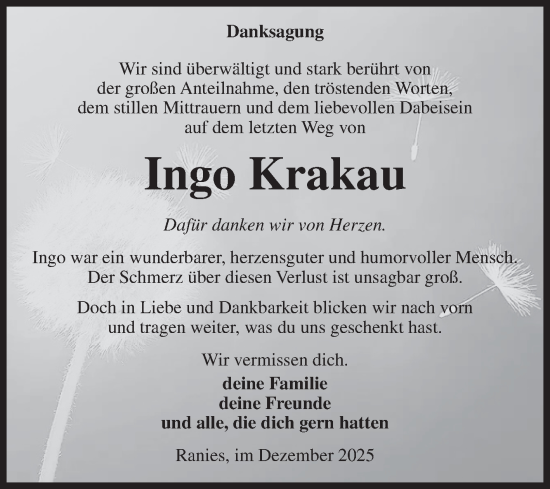 Traueranzeige von Ingo Krakau von Volksstimme Schönebeck