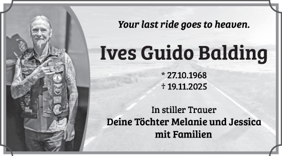 Traueranzeige von Ives Guido Balding von Trauerkombi Wittenberg