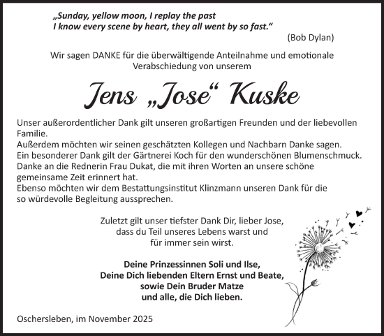 Traueranzeige von Jens Kuske von Volksstimme Oschersleben/Wanzleben