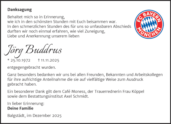 Traueranzeige von Jörg Buddrus von Super Sonntag Naumburg/Nebra