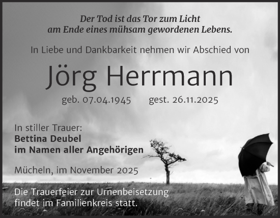 Traueranzeige von Jörg Herrmann von Trauerkombi Merseburg