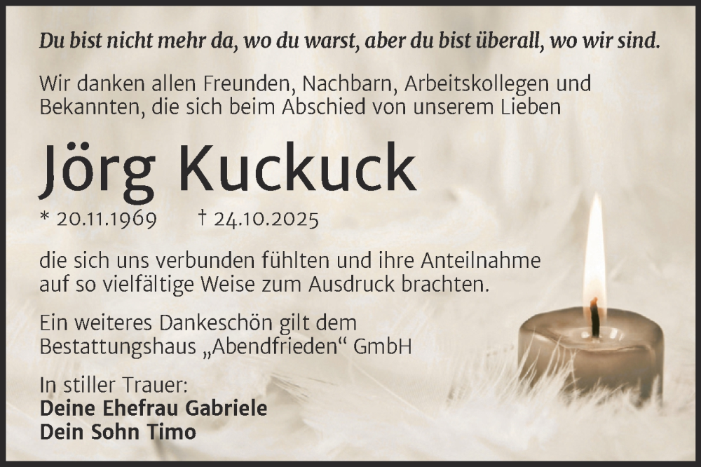  Traueranzeige für Jörg Kuckuck vom 29.11.2025 aus Trauerkombi Merseburg