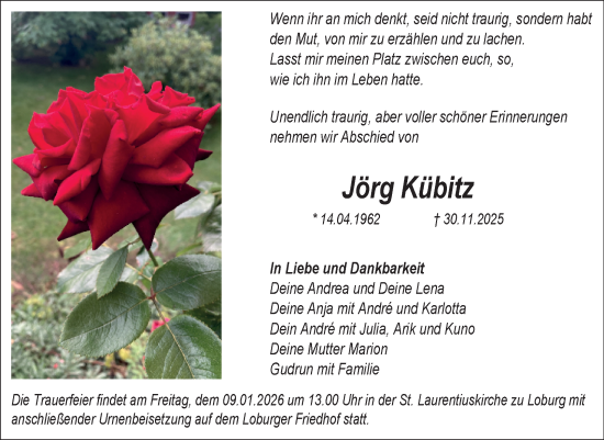 Traueranzeige von Jörg Kübitz von Volksstimme Burg/Genthin
