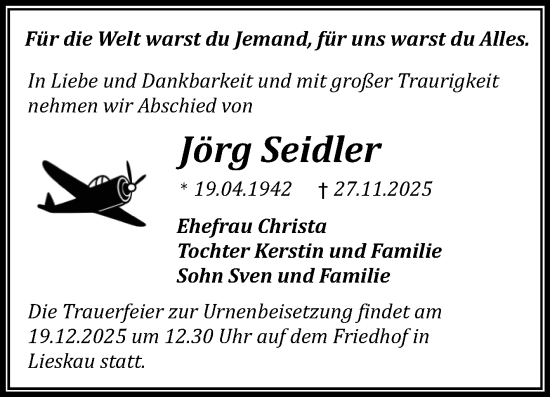 Traueranzeige von Jörg Seidler von Mitteldeutsche Zeitung Halle/Saalkreis