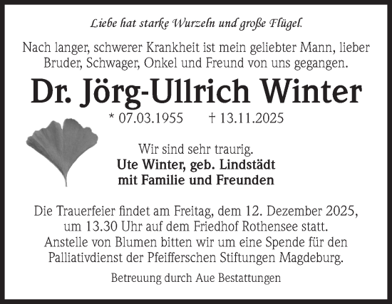 Traueranzeige von Jörg-Ullrich Winter von Volksstimme Magdeburg