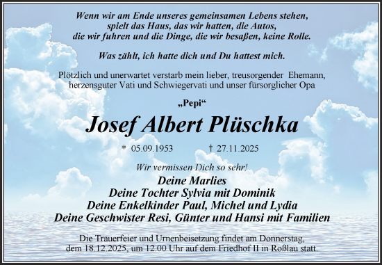 Traueranzeige von Josef Albert Plüschka von Trauerkombi Dessau