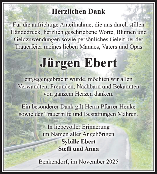 Traueranzeige von Jürgen Ebert von Volksstimme Altmark West