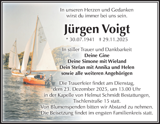 Traueranzeige von Jürgen Voigt von Volksstimme Schönebeck