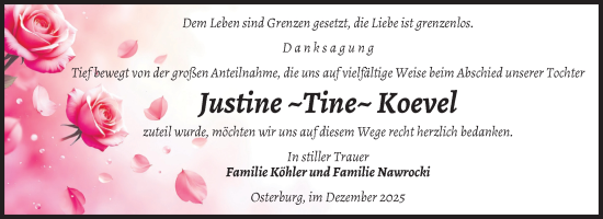 Traueranzeige von Justine Koevel von Volksstimme Altmark Ost