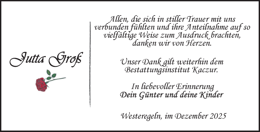  Traueranzeige für Jutta Groß vom 20.12.2025 aus Volksstimme Staßfurt