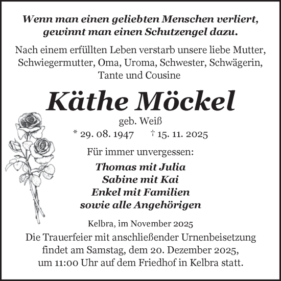Traueranzeige von Käthe Möckel von Trauerkombi Sangerhausen