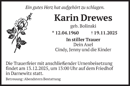 Traueranzeige von Karin Drewes von Volksstimme Altmark Ost
