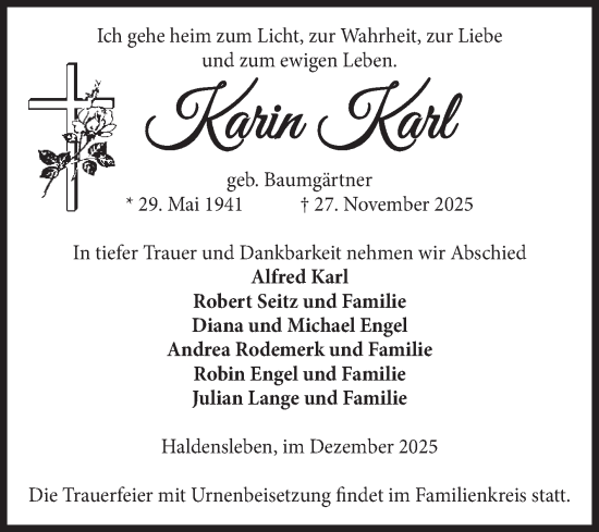 Traueranzeige von Karin Karl von Volksstimme Magdeburg