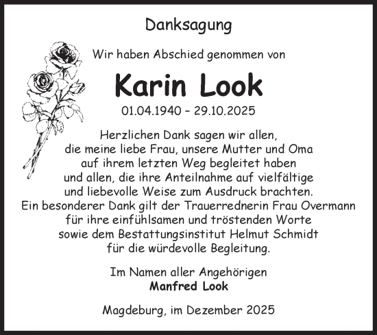 Traueranzeige von Karin Look von Volksstimme Magdeburg