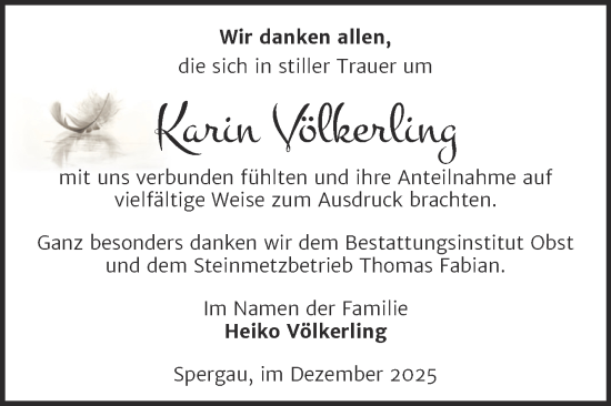 Traueranzeige von Karin Völkerling von Trauerkombi Merseburg