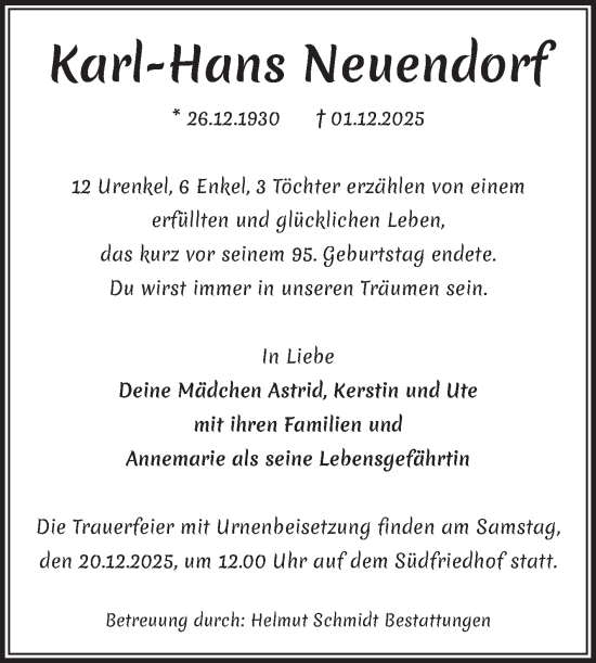 Traueranzeige von Karl-Hans Neuendorf von Volksstimme Magdeburg
