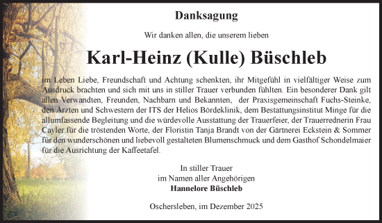 Traueranzeige von Karl-Heinz Büschleb von Volksstimme Oschersleben/Wanzleben