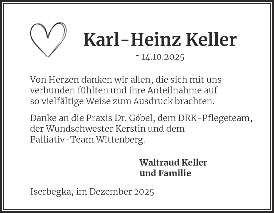 Traueranzeige von Karl-Heinz Keller von Trauerkombi Wittenberg