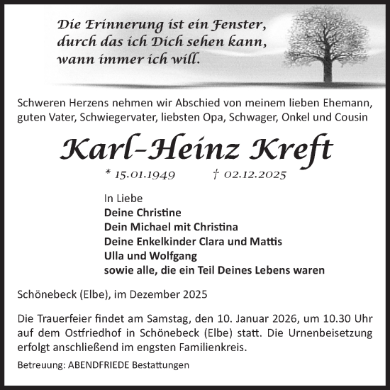 Traueranzeige von Karl-Heinz Kreft von Volksstimme Schönebeck