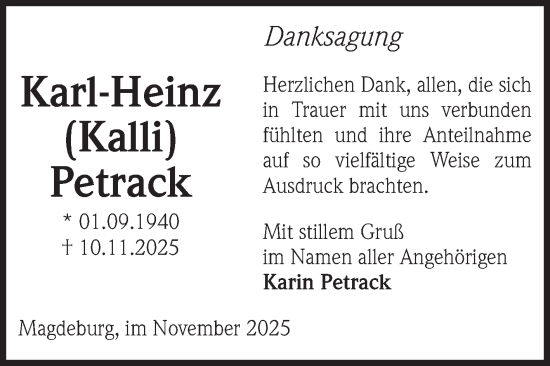 Traueranzeige von Karl-Heinz Petrack von Volksstimme Magdeburg