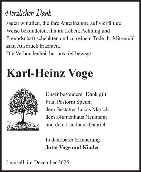 Traueranzeige von Karl-Heinz Voge von Volksstimme Haldensleben/Wolmirstedt