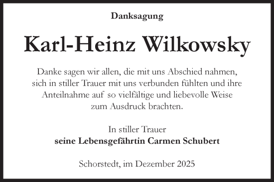 Traueranzeige von Karl-Heinz Wilkowsky von Volksstimme Altmark Ost