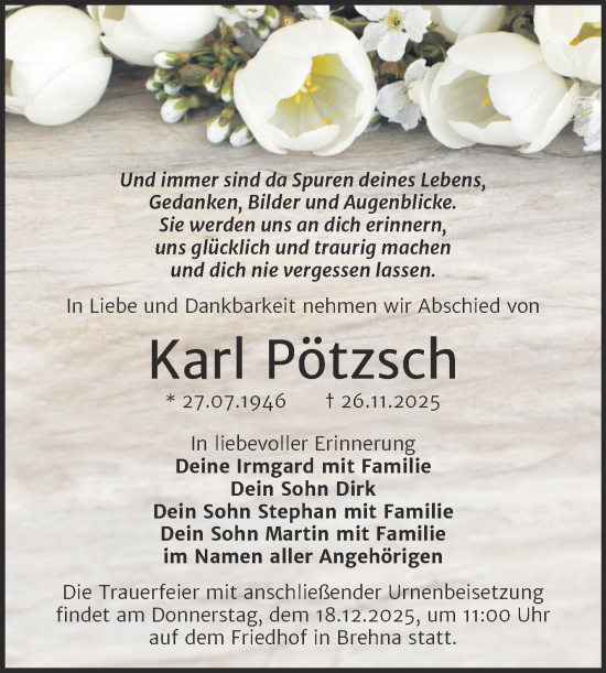 Traueranzeige von Karl Pötzsch von Trauerkombi Bitterfeld