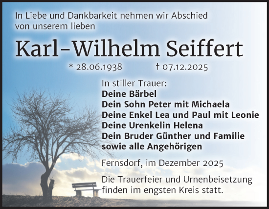 Traueranzeige von Karl-Wilhelm Seiffert von Trauerkombi Köthen