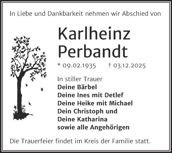 Traueranzeige von Karlheinz Perbandt von Trauerkombi Dessau