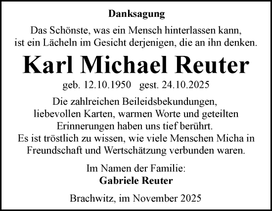 Traueranzeige von Karl Michael Reuter von Mitteldeutsche Zeitung Halle/Saalkreis